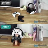 Geekria Solid Wood Dual Gamepad and Headphone Stand, Controller Storage Holder for PS4, PS5, Xbox, Switch, 8BitDo, Universal Desk Game Accessories