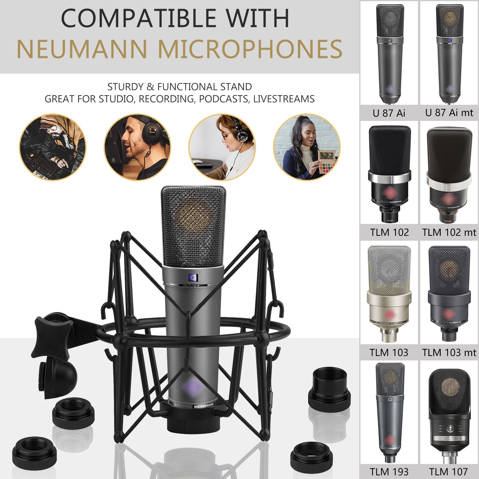 Geekria for Creators Microphone Shock Mount Compatible with Neumann U8