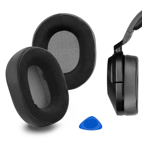 Geekria Comfort Hybrid Velour Replacement Ear Pads for Corsair HS55, HS65 Headphones Ear Cushions, Headset Earpads, Ear Cups Cover Repair Parts (Black)
