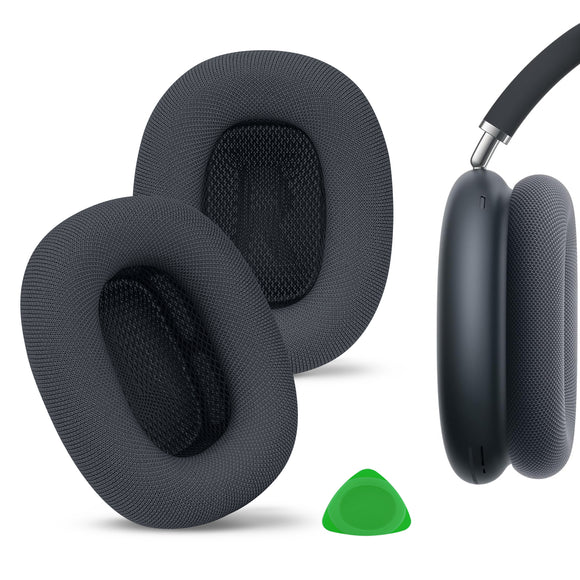 Geekria Comfort Mesh Fabric Replacement Ear Pads Compatible with Apple AirPods MAX (A2096), AirPods MAX2 (A3184) Headphones, Ear Cushions, Repair Parts (Midnight)