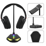 Geekria RGB Headphones Stand with 3.5mm AUX 7.1 Surround Sound and 3 USB Ports Dual PC Gaming Headset Stand with USB2.0 Charging Port Compatible Gamers Gifts Desk Gaming Accessories