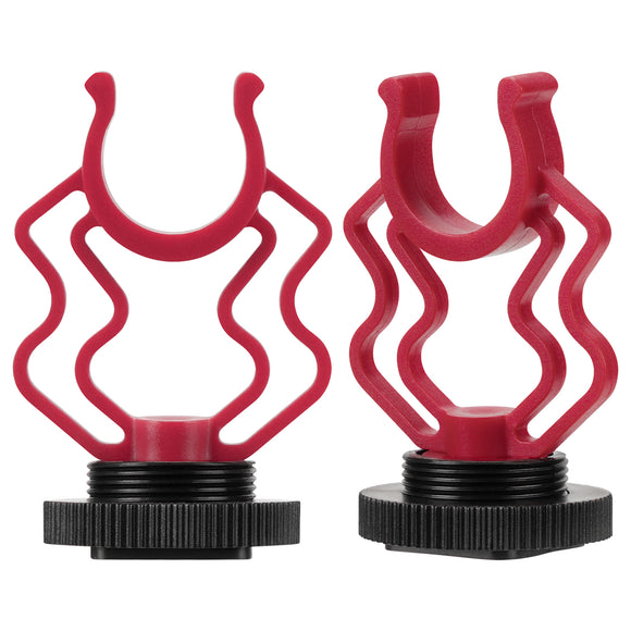 Geekria for Creators On Camera Microphone Shock Mount Holder, Shockmount for Shotgun Video Microphones with Cold Shoe, Compatible with RODE VideoMicro, Movo VXR10 (Red / 2 Pack)