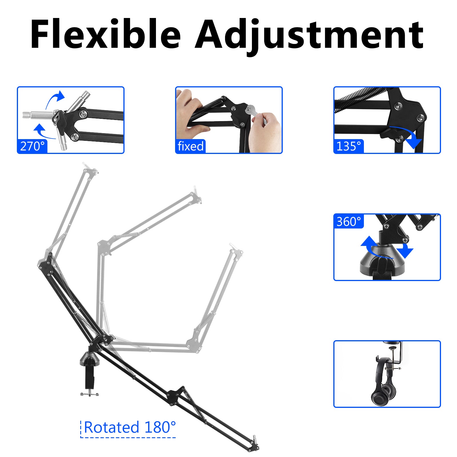 Mic Boom Arm Stand, Microphone Arm Stand Desk-Mounted Suspension Boom, Mic  Arm