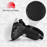 Geekria Touch Controller Grip Cover Compatible with Meta/Oculus Quest 2, VR Anti-Throw Handle Grip Silicone Sleeve with Adjustable Hand Strap, Controller Caps (Black 1Pair)