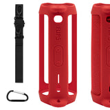 Geekria Silicone Speaker Case Cover Compatible with JBL Flip 5, Protective Soft Skin, Replacement Portable Speakers Travel Carrying Sleeve with Keychain Hook and Shoulder Strap (Red)