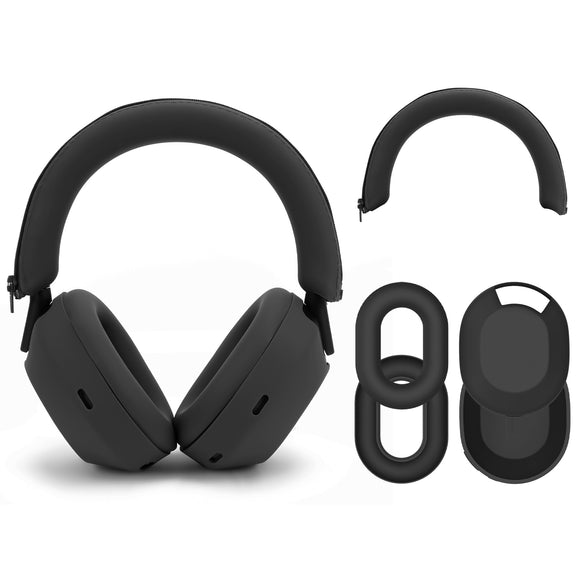 Geekria Silicone Headphone Cover Kits Compatible with Sony WH-1000XM5, WH1000XM5 Wireless Headphones, Scratch Protection Case / Earpieces Cover / Headband Cover / Skin Protector (Black)