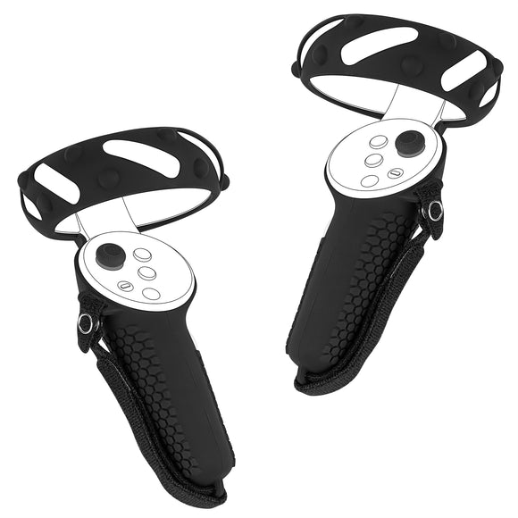 Geekria Design Controller Grip Cover Accessories Compatible with Pico Neo 3, Silicone Anti-Throw Grips Protector with Adjustable Knuckle Straps (Black, 1 Pair)