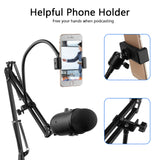 Geekria for Creators Flexible Mobile Phone Holder for Microphone Boom Arm, Mic Stand Gooseneck Smartphone Mount Compatible with iPhone 14, 14 Plus, 13, SAMSUNG Galaxy S22 Ultra (2 Pack)