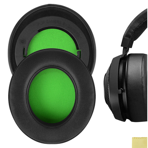 Geekria QuickFit Ear Pads for Razer Kraken Pro V2, 7.1 V2, 7.1 Chroma V2, Kraken Pro V2 Pewdiepie/Stormtrooper Edition Headphones Ear Cushions, Ear Cups Cover Repair Parts (Black / Green)
