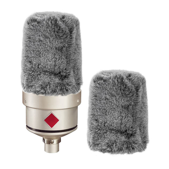 Geekria for Creators Furry Windscreen Compatible with Sennheiser MK 4, MK 8, TLM 103 Mic DeadCat Wind Cover Muff, Windbuster, Fluff Cover Windshield (Grey / 2 Pack)