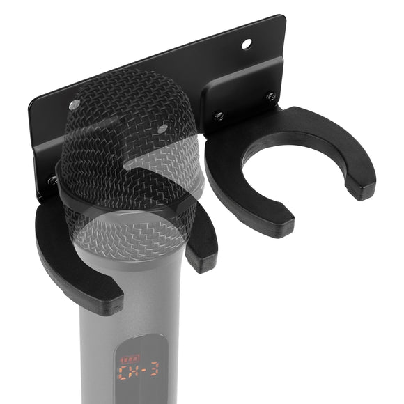 Geekria for Creators Microphone Wall Mount Holder, Wired and Wireless Mics Storage Hanger, Space-Saving Design for Home, Office, Recording Studio, Easy Installation (Two Seater / Black)