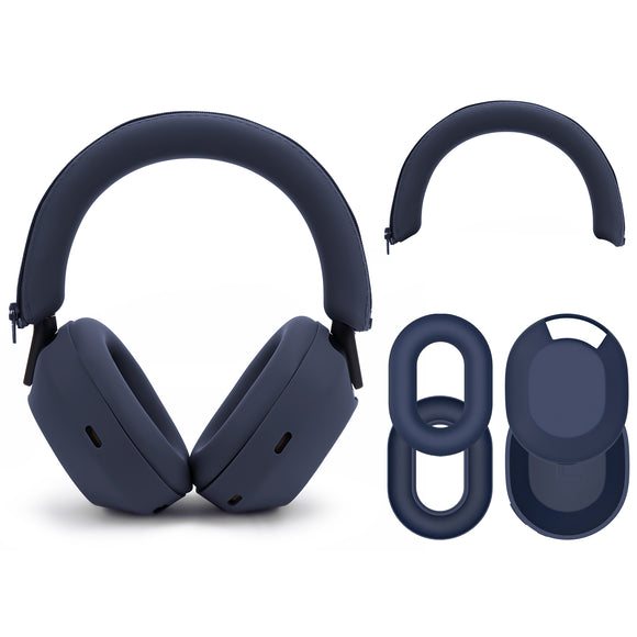 Geekria Silicone Headphone Cover Kits Compatible with Sony WH-1000XM5, WH1000XM5 Wireless Headphones, Scratch Protection Case / Earpieces Cover / Headband Cover / Skin Protector (Blue)
