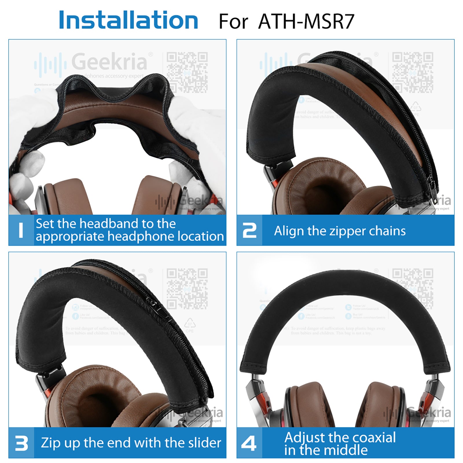 Geekria Flex Fabric Headband Cover Compatible with ATH-MSR7, ATH-MSR7N