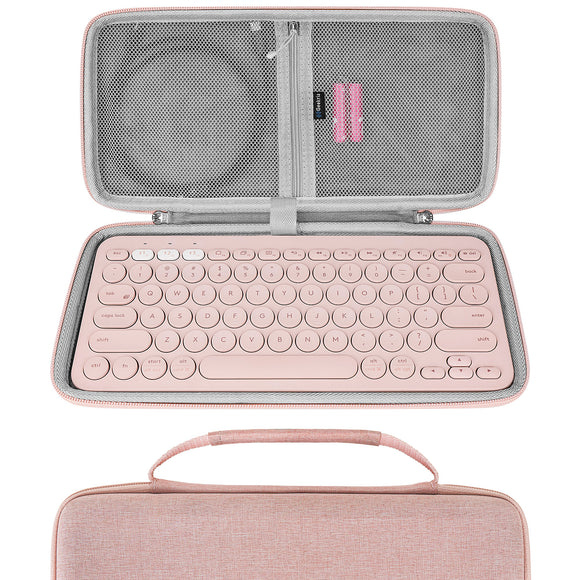 Geekria Keyboard Carrying Case, Hard Shell Protective Travel Bag for Small Compact Keyboard, Compatible with Logitech K380, Logitech Pebble Keys 2 K380s (Pink)