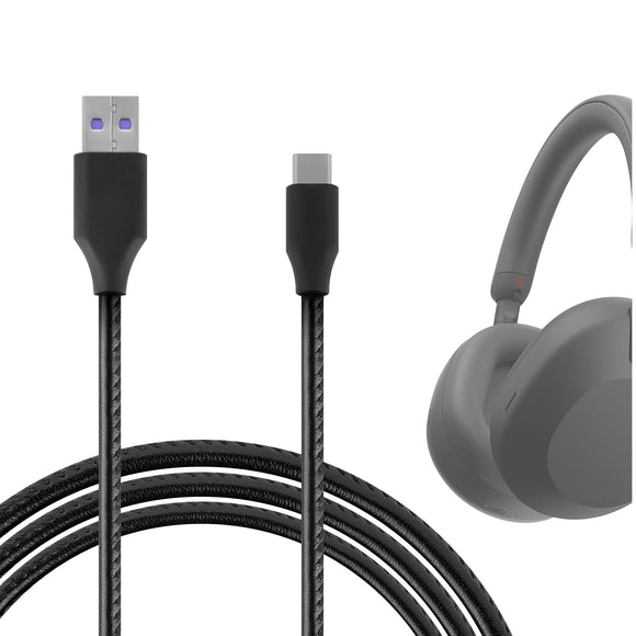 Geekria USB Headphones Vegan Leather Charger Cable Compatible with Sony WH-1000XM5 1000XM4 WH-1000XM3 XB910N XB900N CH710N Charger, USB to USB-C Replacement Power Charging Cord (4ft/120cm)