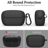 Geekria Silicone Case Cover Compatible with JBL Endurance Race 2 True Wireless Earbuds, Protective Earphones Skin Cover with Keychain Hook, Charging Port Accessible Front LED Visible (Black)