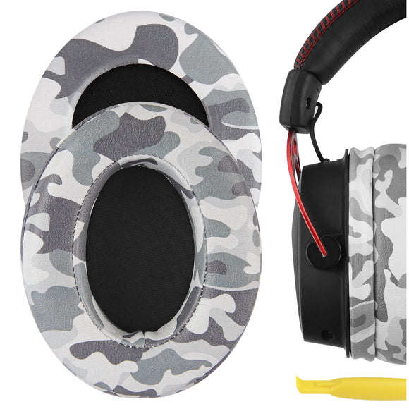 Geekria QuickFit Extra Thick Replacement Ear Pads for HyperX Cloud III, Cloud 3, Cloud II, 2, Mix, Alpha, Cloud Flight, Stinger, Revolver S Headphones Ear Cushions, Ear Cups Repair Parts (Camo)