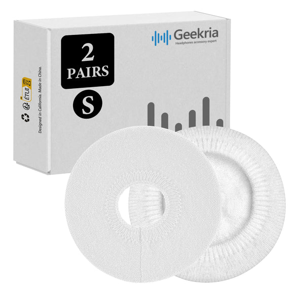 Geekria 2 Pairs Flex Fabric Headphones Ear Covers, Washable & Stretchable Sanitary Earcup Protectors for On-Ear Headset Ear Pads, Sweat Cover for Warm & Comfort (Size S / White)