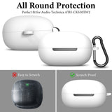 Geekria Silicone Case Cover Compatible with ATH-CKS50TW2 True Wireless Earbuds, Protective Earphones Skin Cover with Keychain Hook, Charging Port Accessible (White)