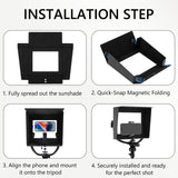 Geekria Foldable Smartphone Sunshade Hood with Phone Mount, Anti-Glare Phone Screen Shade with 1/4" Tripod Thread for Outdoor Video Recording, Fits 4.0-7.2" Smartphones