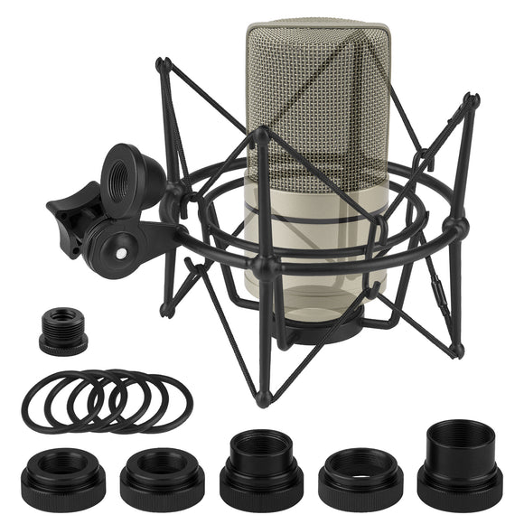 Geekria for Creators Microphone Shock Mount Compatible with MXL 770, 990, R77, TEMPO, V67G, 2006, R144 Mic Anti-Vibration Suspension Adapter Clamp Mic Holder Clip (Black / Metal)