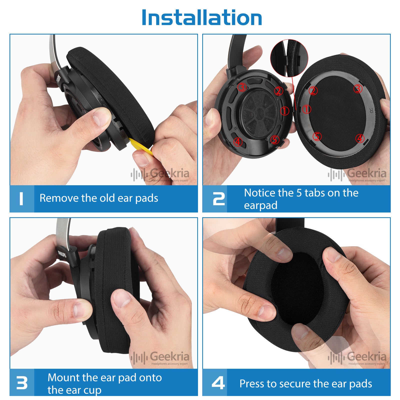 Geekria Comfort Mesh Fabric Replacement Ear Pads for Philips SHP 9500/