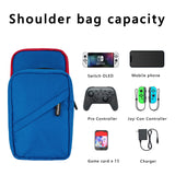 Geekria Travel Carrying Bag Compatible with Nintendo Switch / Lite / OLED Console, Dock, Joy-Con Grip & Switch Accessories, Crossbody Backpack Shoulder Bag with Game Card Storage (Red Blue)