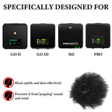 Geekria for Creators Furry Windscreen Compatible with Rode Wireless GO Gen 3 III, GO 2, PRO, ME Mic DeadCat Wind Cover Muff, Fluff Cover Windshield, Wind Noise Reduction (Black / 2 Pack)