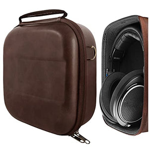 Geekria Shield Headphones Case Compatible with Sennheiser HD 599/598/560S/559/558/555/400 Pro, Replacement Hard Shell Travel Carrying Bag with Cable Storage (PU Brown)
