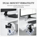 Geekria Adjustable Clamp-On Headphone Holder, No-Drill Metal Headset Stand with Headband Rest, Under Desk Mount for Gaming Headsets, Home & Office, Black