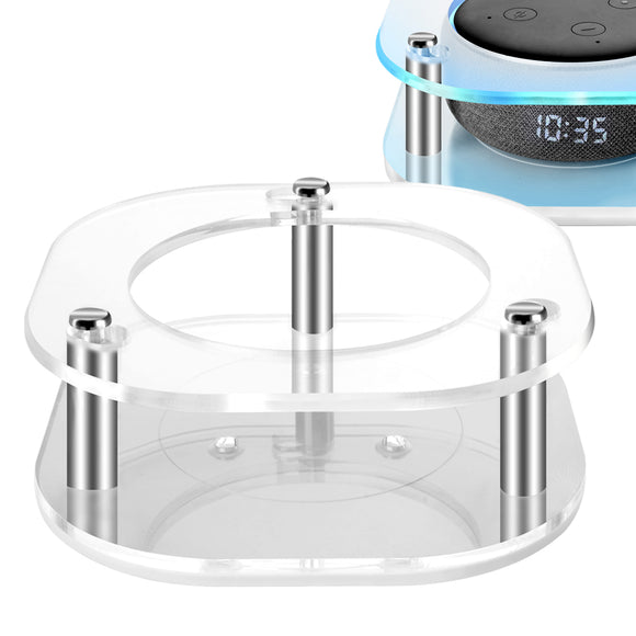 Geekria Acrylic Clear Case Compatible with 2019 Echo Dot (3rd Gen) Smart Speaker with Clock, Ceiling Wall Mount Speaker Stand Stable Guard Holder (Rounded Square)