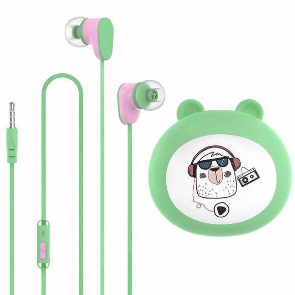 Geekria Kids Wired Earbuds with Mic for School and Online Class, Children's 3.5mm Jack In-Ear Earphone with 85dB Volume Limit for Small Ears, Storage Case Included (Green)
