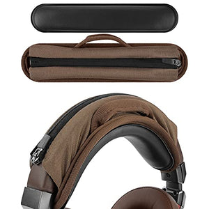 Geekria Medium Hook and Loop Headband Cover + Headband Pad Set / Headband Protector with Zipper / DIY Installation No Tool Needed, Compatible with ATH Bose Beats JBL Hyperx Sony Headphones (Brown)
