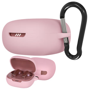Geekria Silicone Case Cover Compatible with JBL Live Pro 2TWS True Wireless Earbuds, Protective Earphones Skin Cover with Keychain Hook, Charging Port Accessible, Support Wireless Charging (Pink)