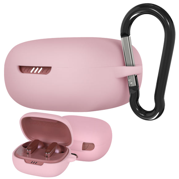 Geekria Silicone Case Cover Compatible with JBL Live Pro 2TWS True Wireless Earbuds, Protective Earphones Skin Cover with Keychain Hook, Charging Port Accessible, Support Wireless Charging (Pink)