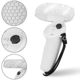 Geekria Design Controller Grip Cover Accessories Compatible with Pico Neo 3, Silicone Anti-Throw Grips Protector with Adjustable Knuckle Straps (White, 1 Pair)