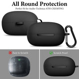 Geekria Silicone Case Cover Compatible with ATH-CKS50TW2 True Wireless Earbuds, Protective Earphones Skin Cover with Keychain Hook, Charging Port Accessible (Black)