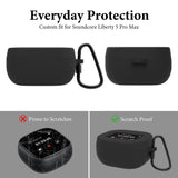 Geekria Silicone Case Compatible with Soundcore Liberty 5 Pro Max Earbuds, Protective Charging Case Cover with Screen Visibility, Carabiner Clip for Easy Carry, Charging Port Access (Black)