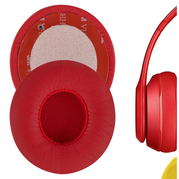 Geekria QuickFit Replacement Ear Pads for Beats Solo2 Wireless, Solo2.0 Wireless (B0534) Headphones Ear Cushions, Headset Earpads, Ear Cups Cover Repair Parts (Red)