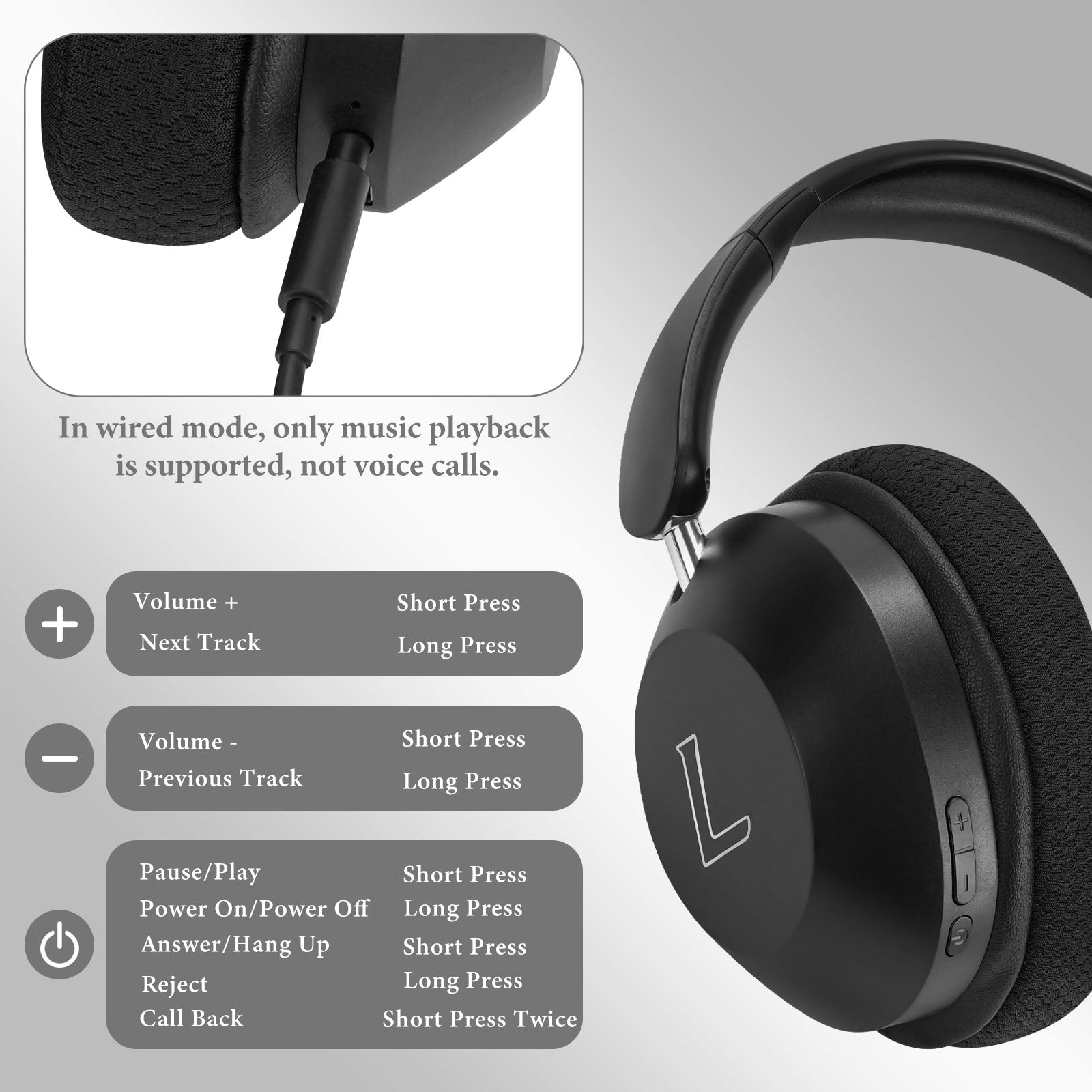 Geekria Wired Over Ear Headphones for Large Heads Lightweight and Fol
