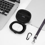 Geekria Shield Earbuds Case Compatible with Technics, Google, TOZO, JLab, Replacement Hard Shell Travel Carrying Bag with Carabiner Clip (Black)
