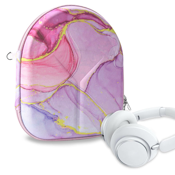 Geekria NOVA Headphones Case Compatible with Soundcore Space One, Q45, Life Q35, Life Q30, Q20i, Life Q20+, Life Q20 Case, Replacement Hard Shell Travel Carrying Bag (Pink Marble)