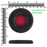 Geekria QuickFit Replacement Ear Pads for SONY MDR-ZX600 Headphones Ear Cushions, Headset Earpads, Ear Cups Cover Repair Parts (Black/Red)