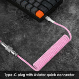 Geekria Coiled USB-C Gaming Keyboard Cable with Aviator Connector Cord, 5-Pin Braided Double-Sleeved Mechanical Keyboard Cable Compatible with Keychron K8 K7 K6Pro, Logitech G715 G713 (Pink 5FT)