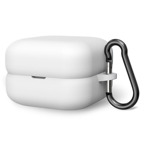 Geekria Silicone Case Cover Compatible with Sony LinkBuds Fit WF-LS910N, True Wireless Earbuds, Protective Earphones Skin Cover with Keychain Hook, Charging Port Accessible (White)