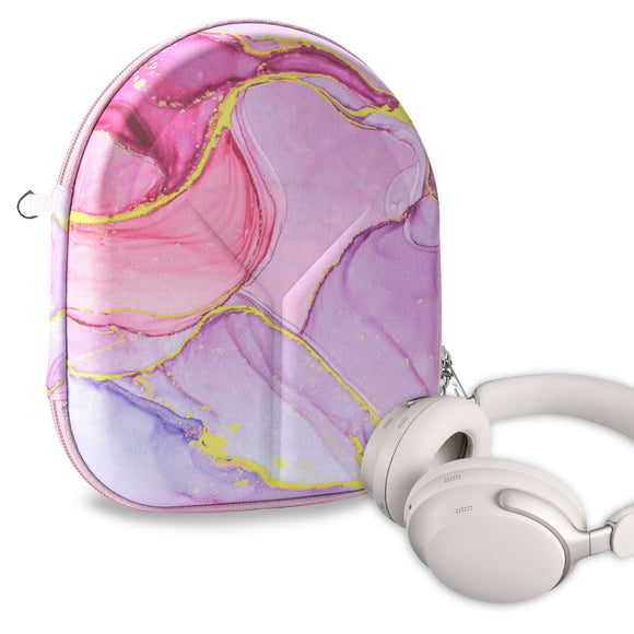 Geekria NOVA Headphones Case Compatible with Bose QC Ultra, QC 45, QC 35 II, QC 35, QC 25, QC 2, QC 15, QC SE Case, Replacement Hard Shell Travel Carrying Bag with Cable Storage (Pink Marble)