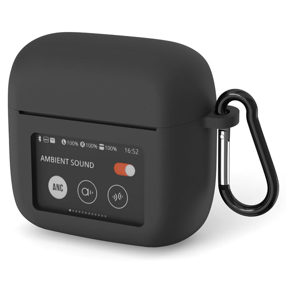 Geekria Silicone Case Cover Compatible with JBL Tour Pro 3 True Wireless Earbuds, Protective Earphones Skin Cover with Keychain Hook, Charging Port Accessible (Black)