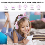 Geekria Kids Headphones with Microphone, Stereo Untangled 3.5mm Jack Earphone for 5-12-Year-Old Children's Classroom and Online Learning, Compatible with PC, Notebook (Pink)