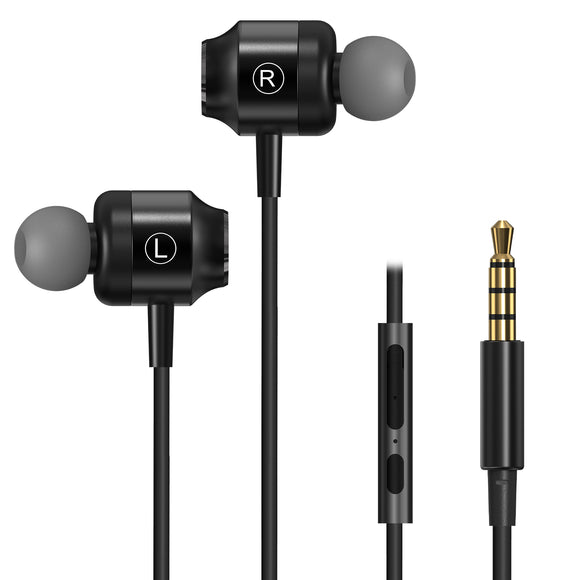 Geekria 3.5MM Wired Earbuds, Wired In-Ear Subwoofer Headset, with Mic and Volume Control, Compatible with PC, Laptop (Black)