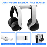 Geekria Headset Holder Double Stretched Compatible with PS5 Console, Playstation 5, Headphone Hanger Stand with Supporting Bar, No Screws, No Tape (White)